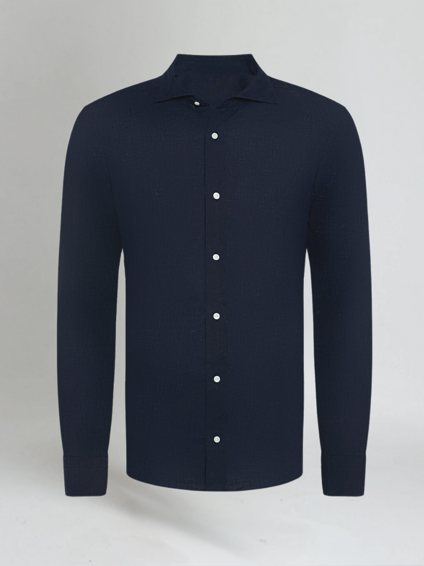 Bart - Navy Tailored Linen Shirt
