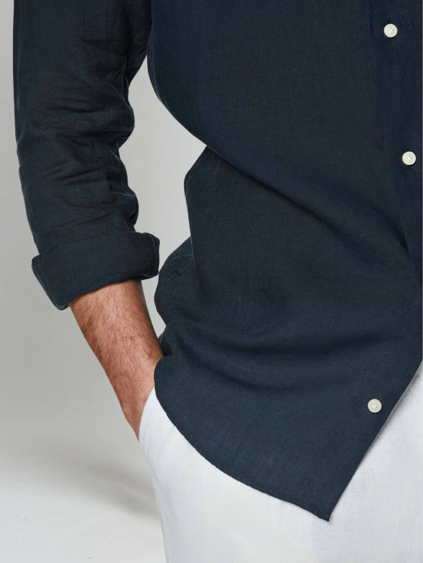 Bart - Navy Tailored Linen Shirt