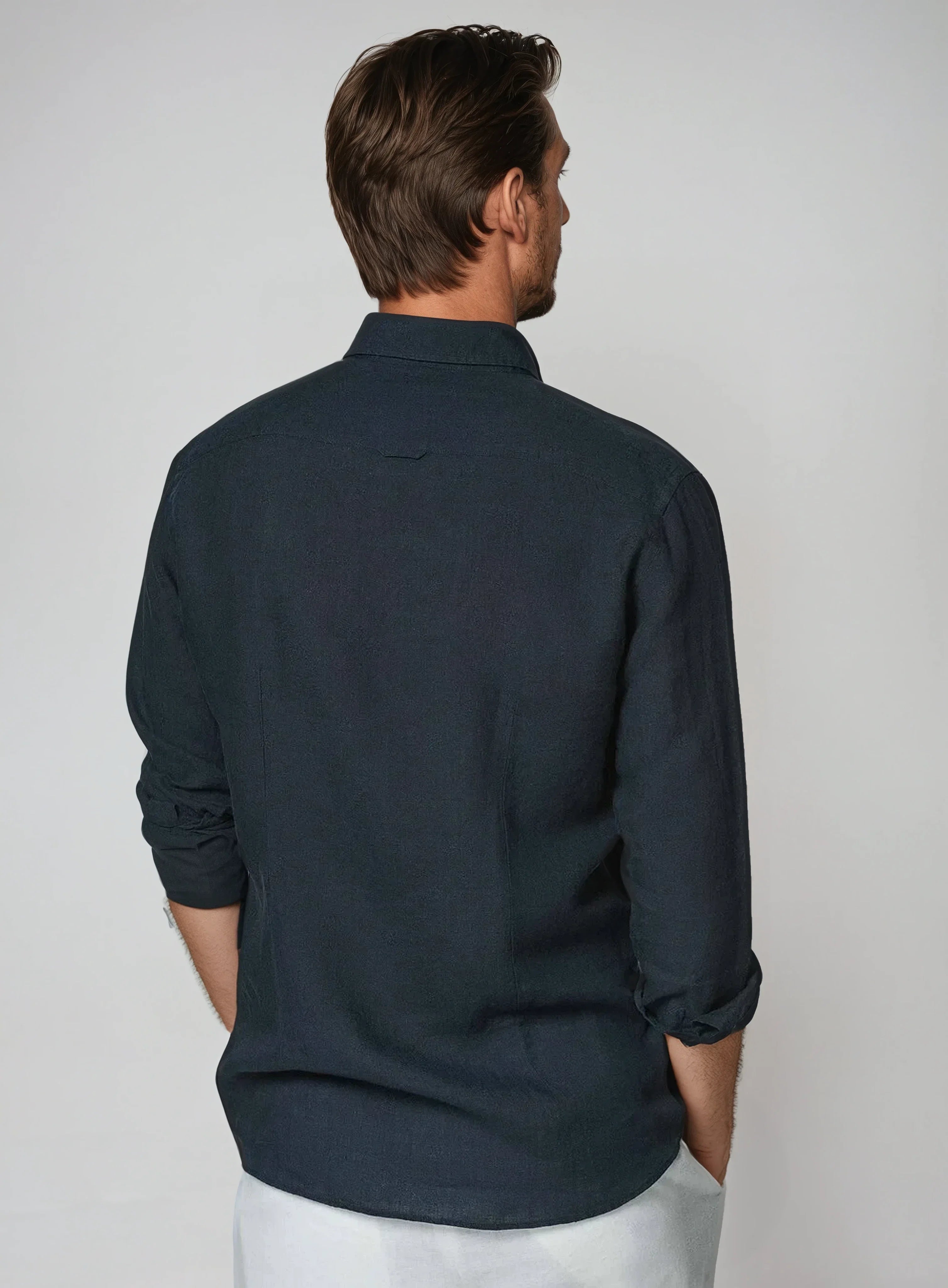 Bart - Navy Tailored Linen Shirt